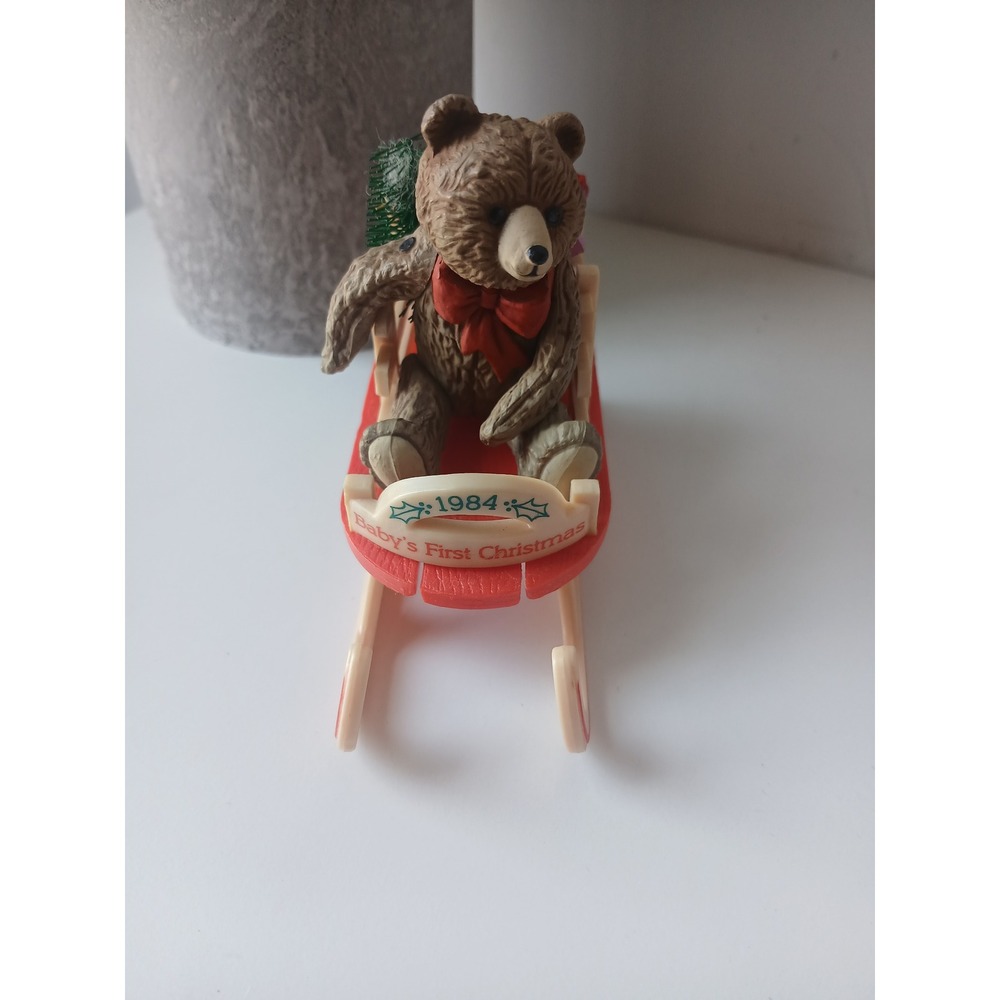 1984 Hallmark Keepsake Ornament Babys First Christmas Bear on Sled QX438-1